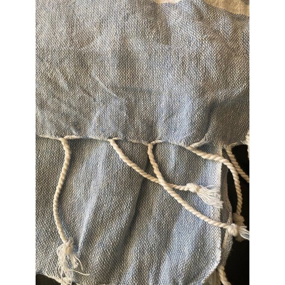 Blue White Striped  Fringed Scarf Wrap One Size - Picture 2 of 5